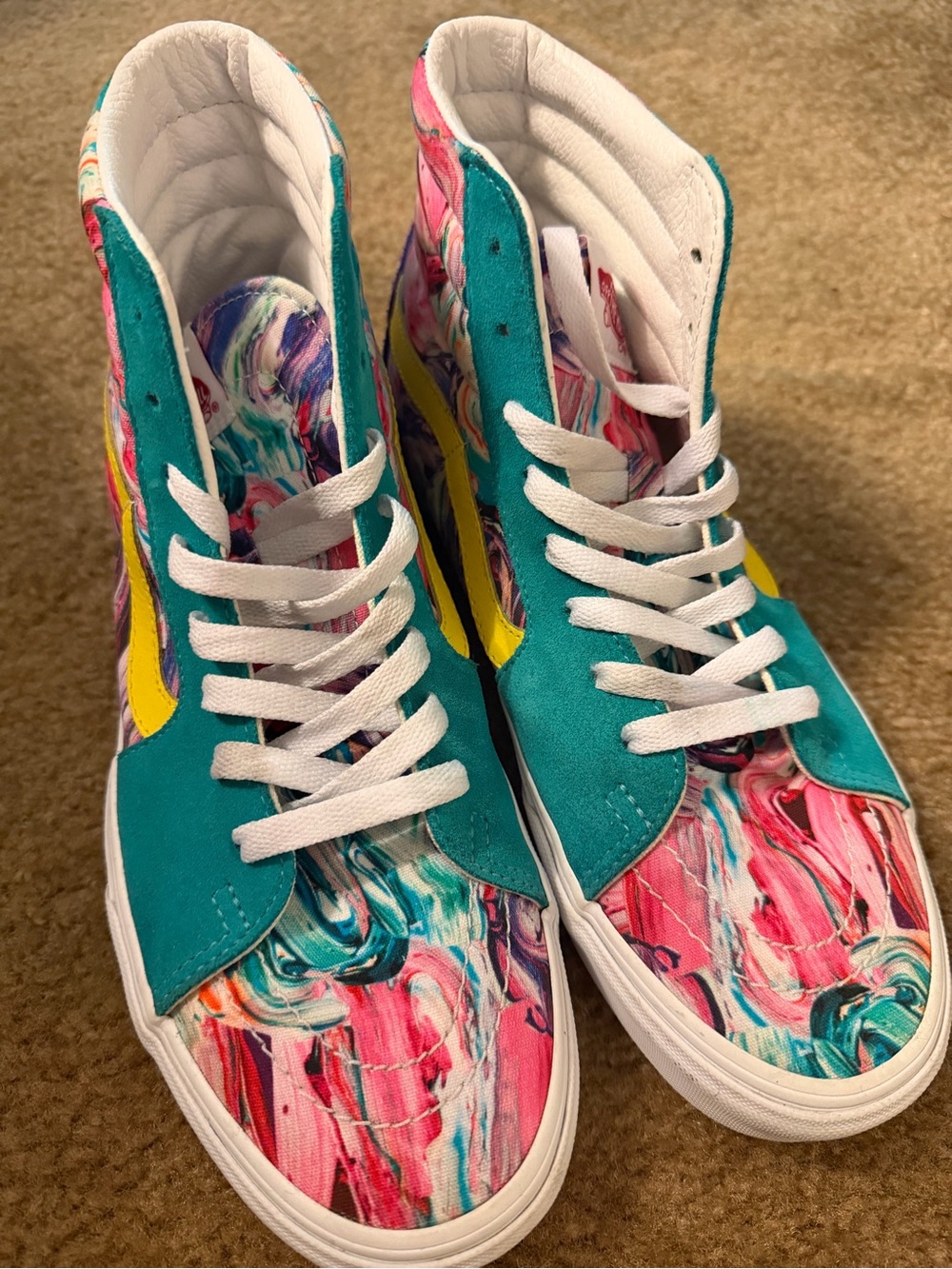 High-Top Vans Women's Teal & Floral Sneakers with Yellow Accent